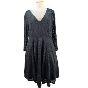 Torrid Black Lace Overlay Skater Dress Size 0 Goth Long Sleeve Fit &Flare Witchy